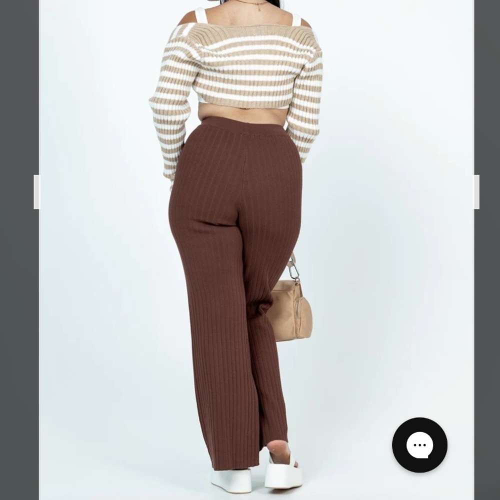 Like new! Princess Polly ALLEN Wide Leg Ribbed Pants - BROWN - Picture 3 of 11